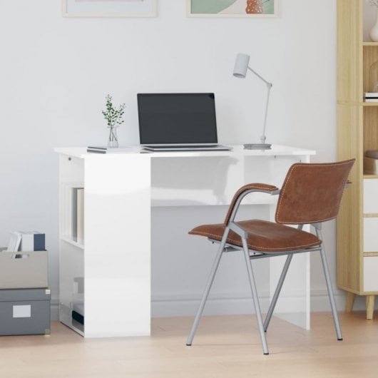 Vidaxl Bureau Contreplaqué Blanc Brillant 100x55x75 Cm