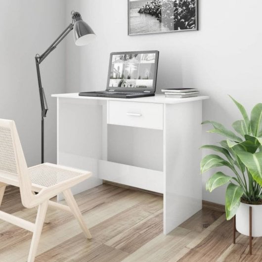 Mesa de aglomerado vidaxl branco brilhante 100x50x76 cm