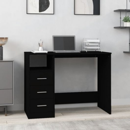 Vidaxl tiroirs de bureau contreplaqué noir 102x50x76 Cm