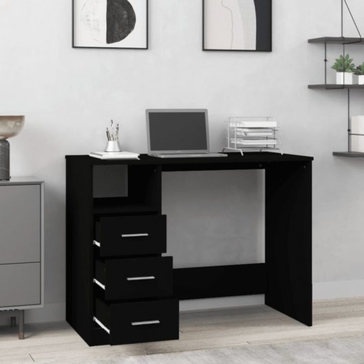 Vidaxl tiroirs de bureau contreplaqué noir 102x50x76 Cm