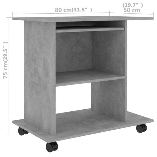 Vidaxl Tavolo per Computer in Compensato Grigio Cemento 80x50x75 cm