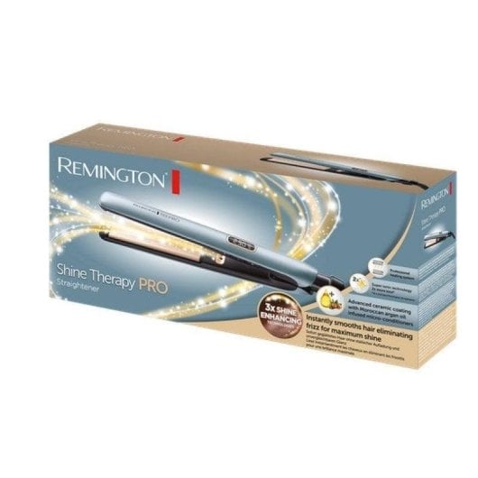 Prancha de Cabelo Cerâmica Profissional Remington Shine Therapy Pro S9300 230ºC 9 Definições Iónica Desligar Automático Azul