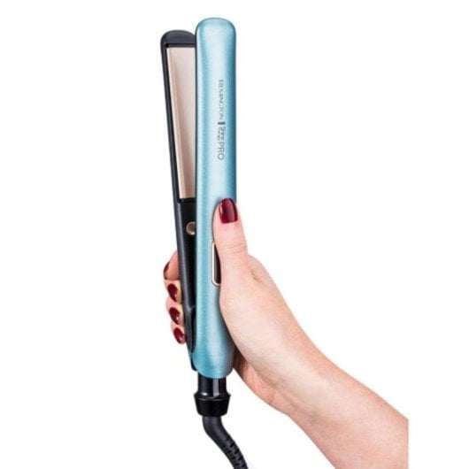 Prancha de Cabelo Cerâmica Profissional Remington Shine Therapy Pro S9300 230ºC 9 Definições Iónica Desligar Automático Azul