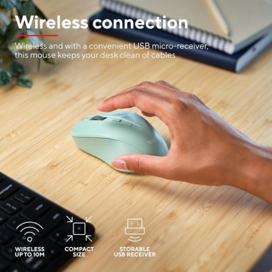 Trust Mydo Silent Wireless Ratón Inalámbrico 1800 DPI Verde