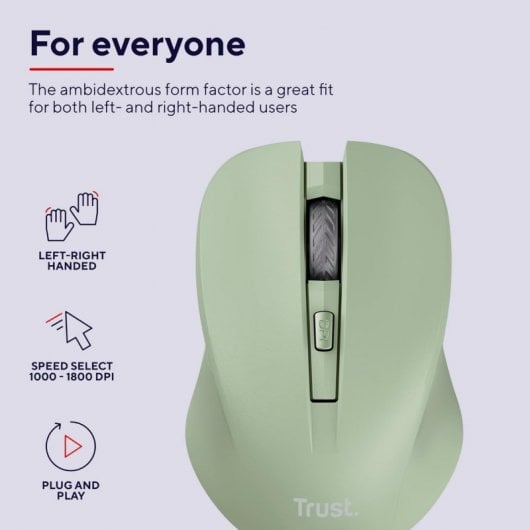 Trust Mydo Silent Wireless Ratón Inalámbrico 1800 DPI Verde