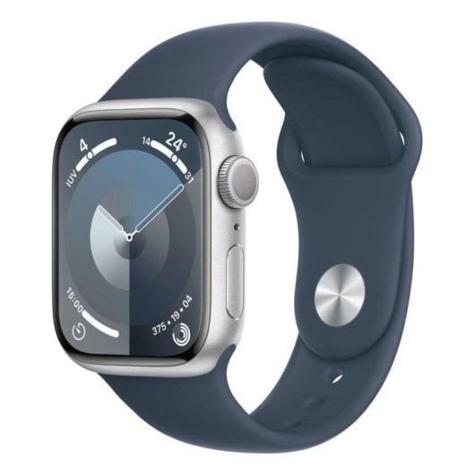Apple Watch Series 9 GPS 41mm Caja de Aluminio Plata con Correa Deportiva Azul Tempestad S/M