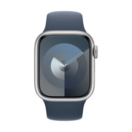 Apple Watch Series 9 GPS 41mm Retina OLED Alumínio Prata Pulseira Azul M/L SpO2 Pulso Sono SOS