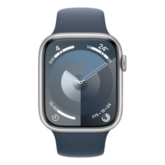 Apple Watch Series 9 GPS 45mm Caja de Aluminio Plata con Correa Deportiva Azul Tempestad S/M