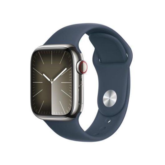 Apple Watch Series 9 GPS Cellular 41mm Retina OLED Prata Correa Azul Tempestade S/M 4G NFC IP6X SpO2