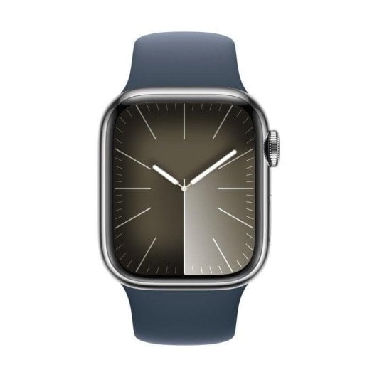 Apple Watch Series 9 GPS + Cellular 41mm Retina OLED Acier Inoxydable Argent Bleu M/L Écran Toujours Allumé SpO2 Pulsomètre Résistance à l'eau 50 m