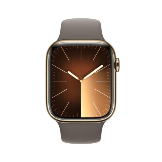 Apple Watch Series 9 GPS + Cellular 45mm Retina OLED Gold Edelstahl Braun S/M IP6X SpO2 Herzfrequenz Schlaf NFC