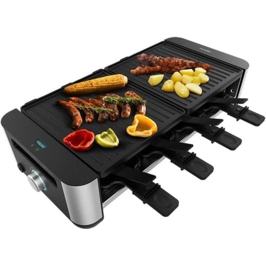 Parrilla Cecotec Cheese&Grill 16000 Inox Black Raclette 1400 W superficie mixta
