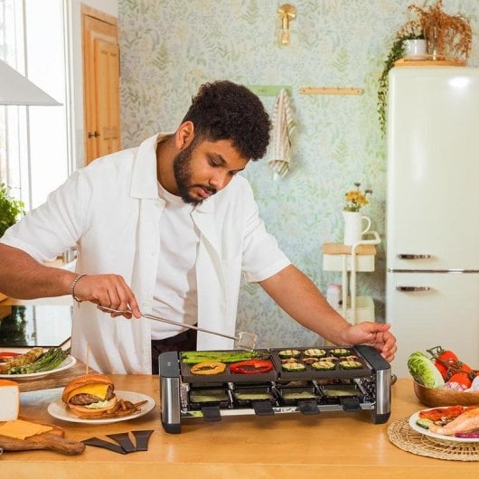 Parrilla Cecotec Cheese&Grill 16000 Inox Black Raclette 1400 W superficie mixta