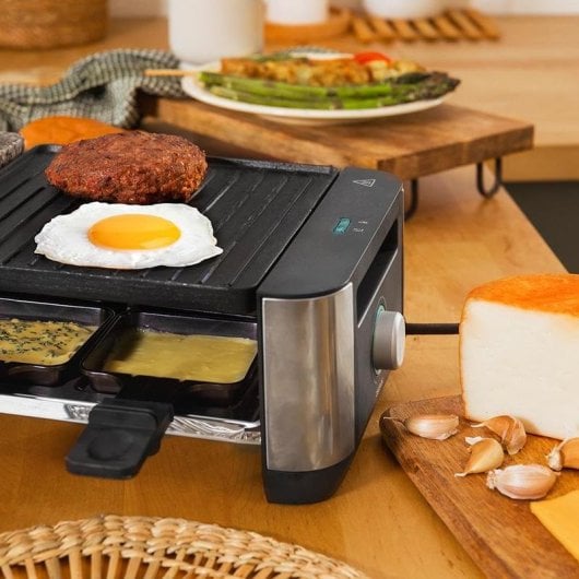 Parrilla Cecotec Cheese&Grill 16000 Inox Black Raclette 1400 W superficie mixta