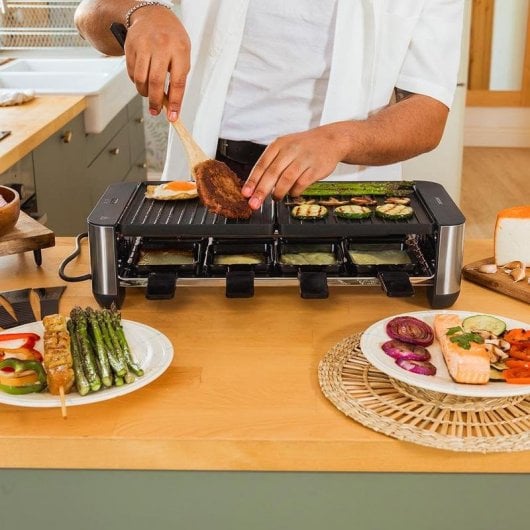 Parrilla Cecotec Cheese&Grill 16000 Inox Black Raclette 1400 W superficie mixta