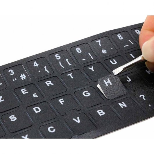 Pegatina Para Convertir Teclado En Español / Castellano Plata Con Letras En Negro