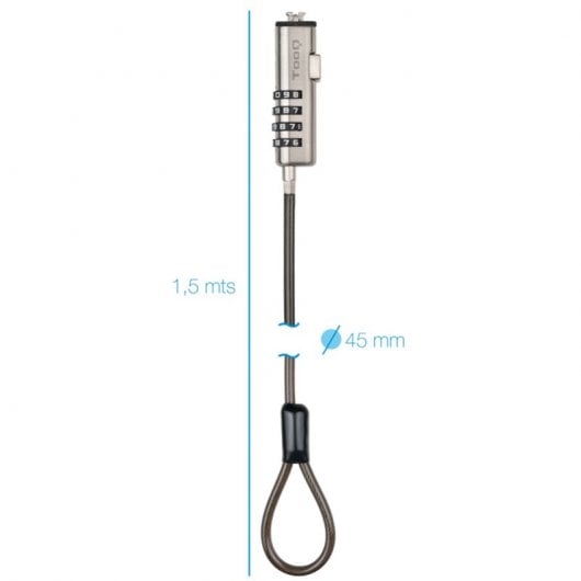TooQ TQCLKC0035-G NANO Typ Sicherheitskabel mit Kombination für Laptops 1,5 Meter Dunkelgrau