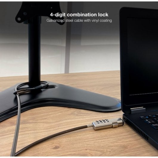 TooQ TQCLKC0035-G NANO Typ Sicherheitskabel mit Kombination für Laptops 1,5 Meter Dunkelgrau