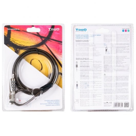 TooQ TQCLKC0035-G NANO Typ Sicherheitskabel mit Kombination für Laptops 1,5 Meter Dunkelgrau