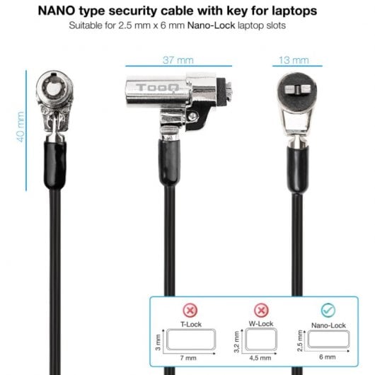 TooQ TQCLKC0045-G Sicherheitskabel Typ NANO mit Schlüssel für Laptops 1,5 Meter Schwarz