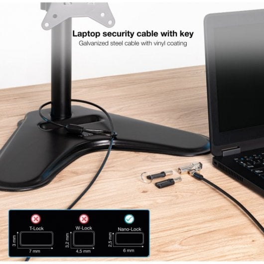 TooQ TQCLKC0045-G Sicherheitskabel Typ NANO mit Schlüssel für Laptops 1,5 Meter Schwarz