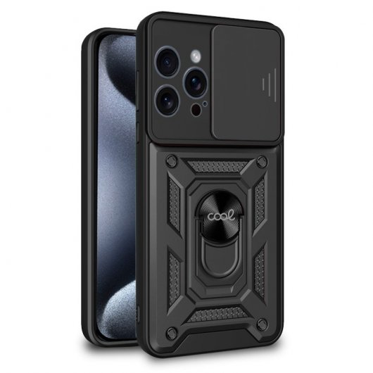 Étui rigide noir cool avec anneau pour iPhone 15 Pro