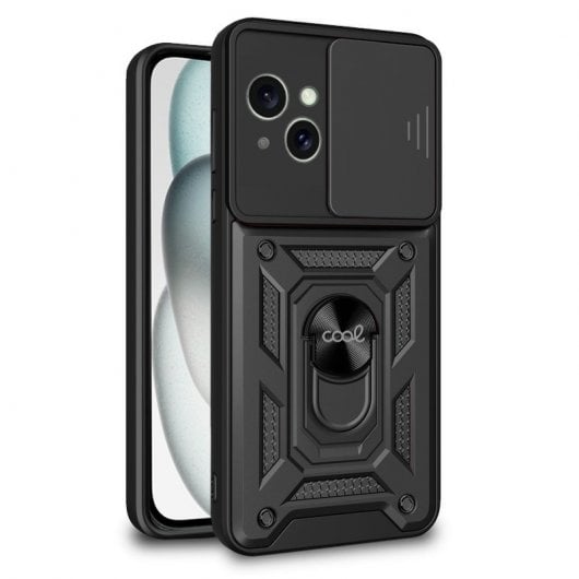 Étui rigide noir cool avec anneau pour iPhone 15