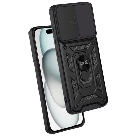 Étui rigide noir cool avec anneau pour iPhone 15