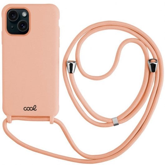Cool Funda Cordón Liso Rosa para iPhone 15
