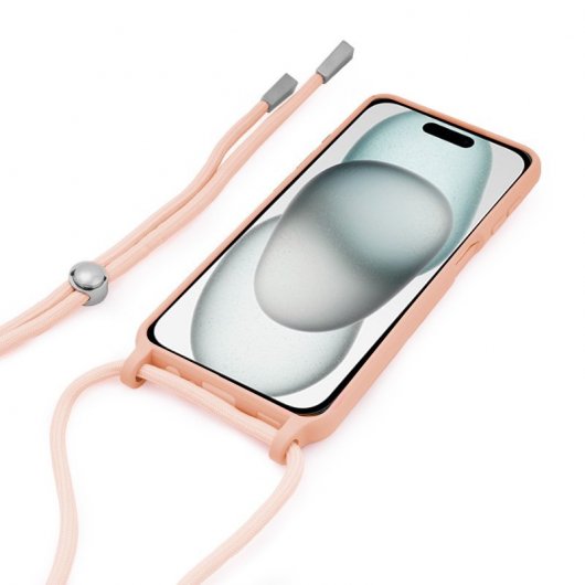 Cool Funda Cordón Liso Rosa para iPhone 15