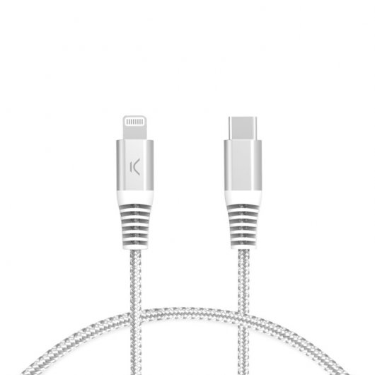 Cabo de carregamento trançado Ksix USB-C para Lightning PD carregamento ultrarrápido 60W 2m branco