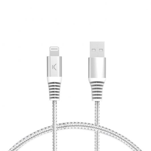 Ksix Cable de Carga Trenzado USB-A a Lightning 12W 2m Blanco