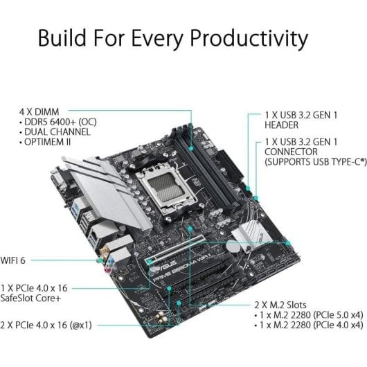 Placa Base ASUS PRIME B650M-A WIFI II B650 AM5 DDR5 micro ATX WiFi 6 2.5GbE Aura Sync RGB