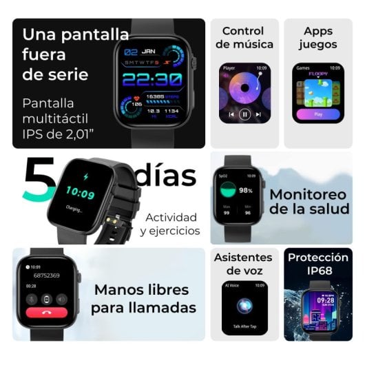 Contact Smartwatch Pantalla IPS 2.01" Negro