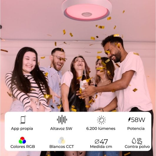 Ksix Glory SmartLED Plafon com Altifalante 5W RGB+CCT Integrado 6200Lm 58W Branco
