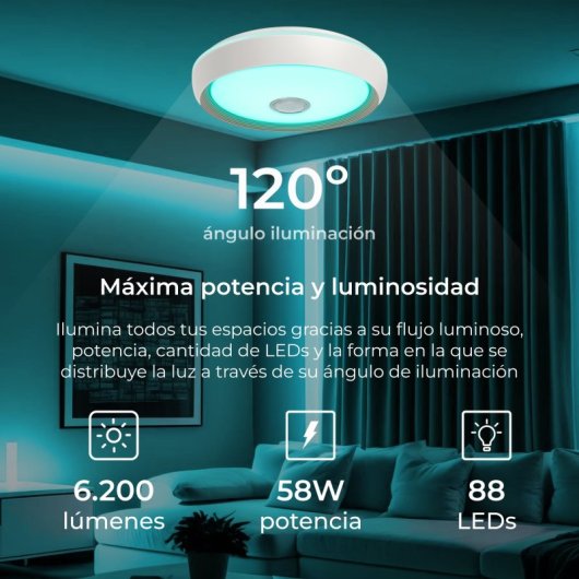 Ksix Glory SmartLED Plafon com Altifalante 5W RGB+CCT Integrado 6200Lm 58W Branco