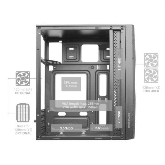 Mars Gaming MC-ME Mini Tour FRGB Verre Trempé USB 3.0 Blanc