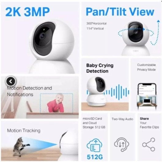 Caméra de surveillance TP-Link Tapo TC71 2K Vision Nocturne Intérieure Contrôle Vocal Audio Bidirectionnel