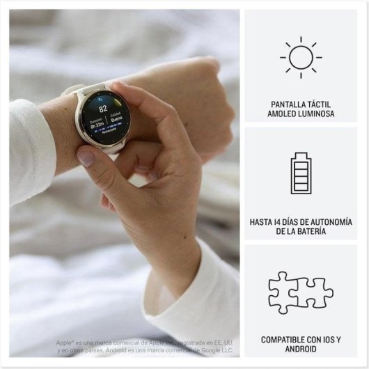 Garmin Venu 3 Bluetooth WiFi GPS NFC 45mm AMOLED Aço Branco Resistente Água 5ATM SpO2
