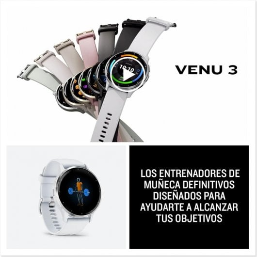 Montre connectée Garmin Venu 3, lunette en acier inoxydable de 45 mm, avec étui et bracelet en silicone blanc