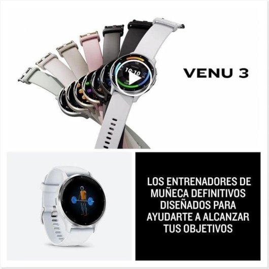 Garmin Venu 3 Bluetooth WiFi GPS NFC 45mm AMOLED Aço Branco Resistente Água 5ATM SpO2