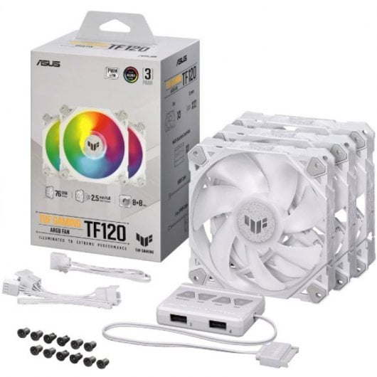 ASUS TUF Gaming TF120 ARGB White Edition Kit 3 Ventoinhas 120mm Brancas com Controlador 