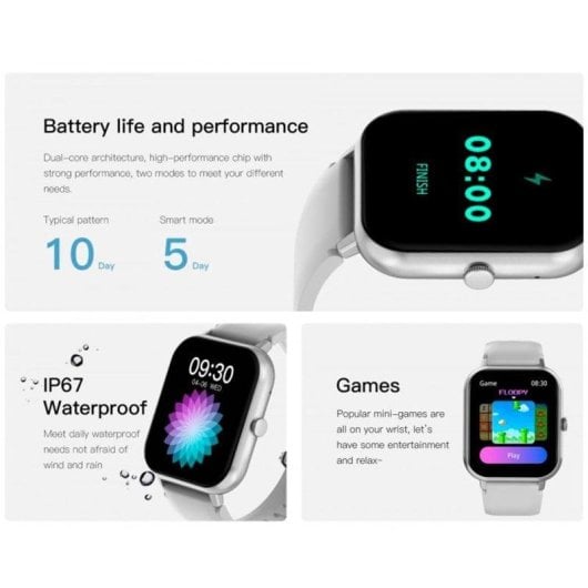 Montre Connectée DCU Curved Glass Pro Bluetooth 42mm Écran Tactile HD Rose IP67 SpO2 Sommeil