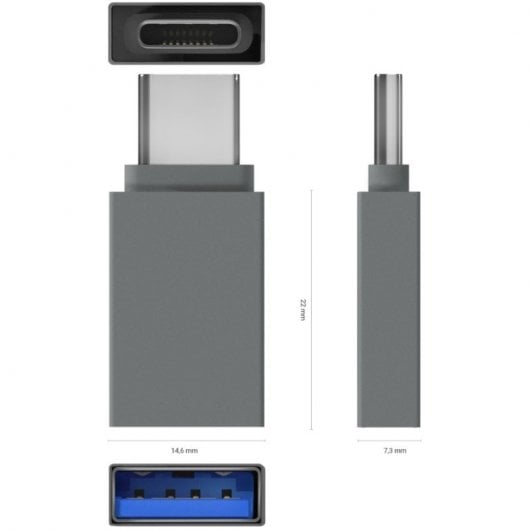 Aisens Mini Adaptador USB-C Macho para USB 3.2 Fêmea Cinzento