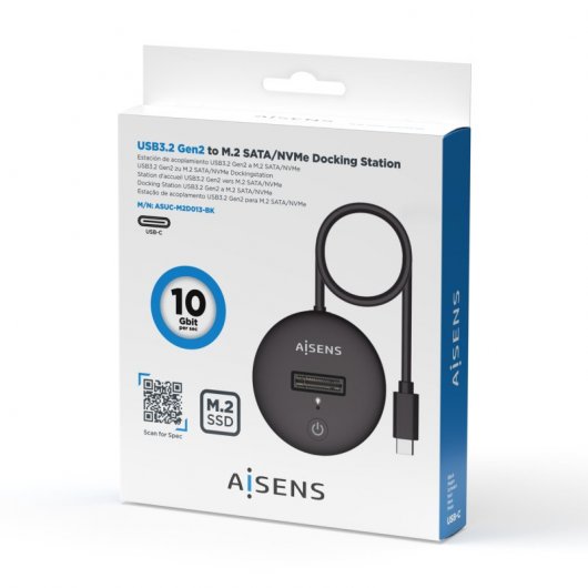 Aisens ASUC-M2D013-BK Dock USB-C a M.2 (NGFF) SATA/NVMe Negro