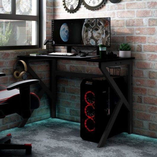 VidaXL Secretária Gaming Pernas Forma K Preta 90x60x75cm