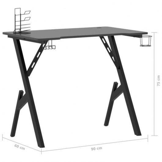 VidaXL Escritorio Gaming Patas Forma Y Negro 90x60x75cm