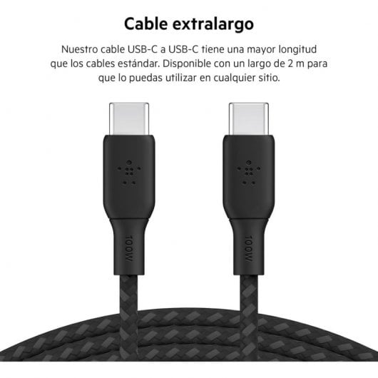 Belkin Cavo BoostCharge da USB-C a USB-C a doppia treccia PD 100W 2M Nero