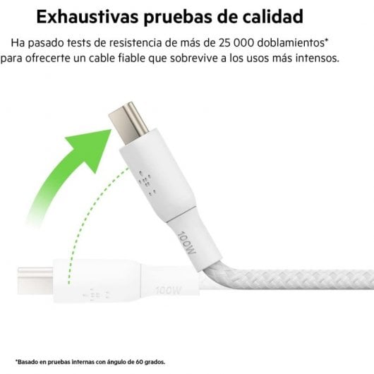 Cabo Belkin BoostCharge USB-C para USB-C trançado duplo PD 100W 2M branco