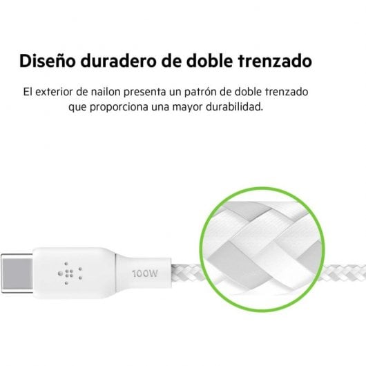 Cabo Belkin BoostCharge USB-C para USB-C trançado duplo PD 100W 2M branco